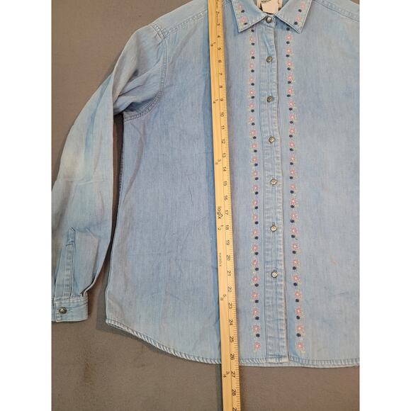 VTG Northern Reflections Chambray Shirt M Blue Embroidered Denim GUC - Picture 7 of 11